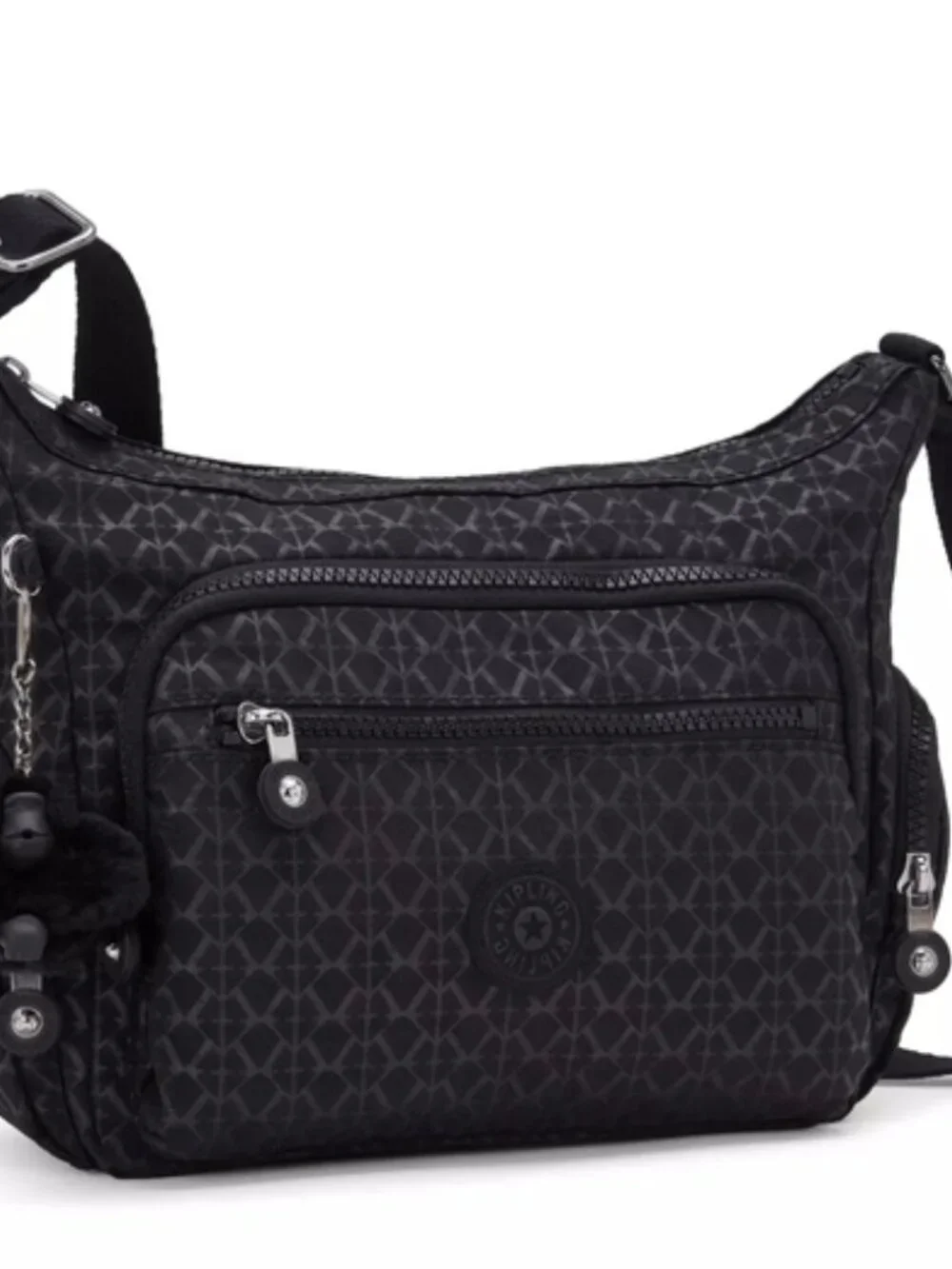 Kipling Gabbie Small Crossbody Bag Black Signature Embossed Monkey Keychain